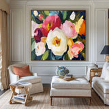 Colorful Flowers Textured Painting Flowers Painting Handmade Wall Art Minimalist Flowers Canvas Art