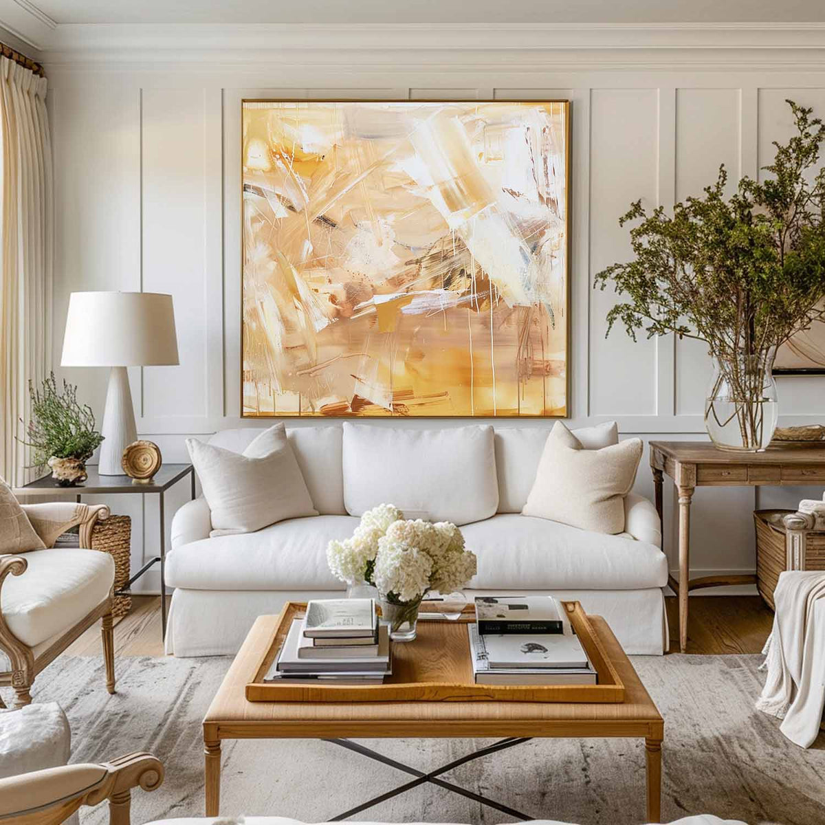 Modern Bright Yellow Color Artworks Large Abstract Wall Art Modern Apartment Art Decor For Sale