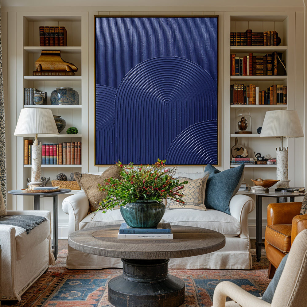 3D Blue Minimalist Wall Art Rich Textured Canvas Art Abstract Navy Artwork Acrylic Painting