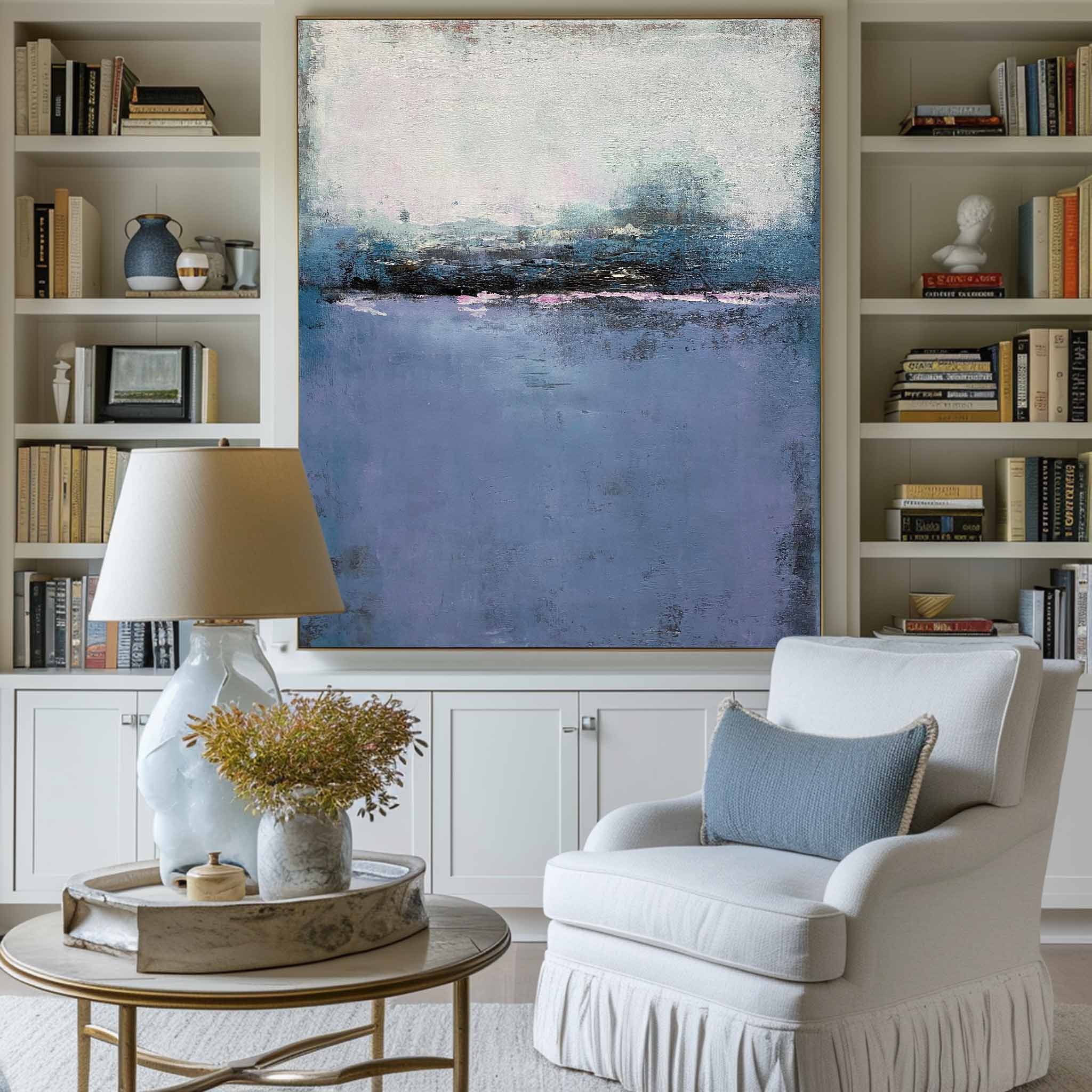 Blue Minimalist Acrylic Painting On Canvas Extra Large Minimal Canvas Art Abstract Minimalist Modern Wall Art