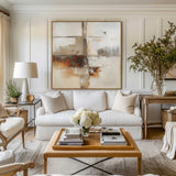 Abstract Beige And Brown Artwork Oil Painting,Large Beige Textured Square Wall Art,Minimalist Apartment Decor,Beige Wall Art Original