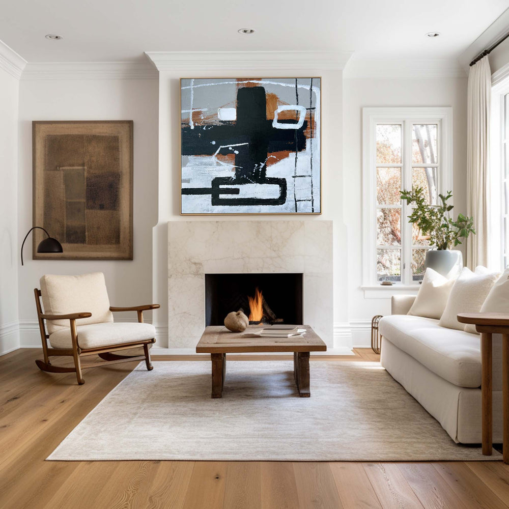 Modern Black And Brown Abstract Painting Large Acrylic Painting For Livingroom