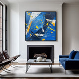 Modern Abstract Blue And Yellow Wall Art Original Colorful Canvas Painting For Living Room