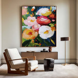 Modern Colorful Flowers Painting Bauhaus Wall Art Rich Textured Flowers Artworks Canvas Art for Livingroom