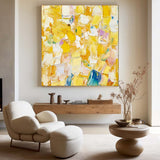 Large Yellow Textured Art Painting Plaster Painting Bauhaus Painting Square Textured Canvas Art