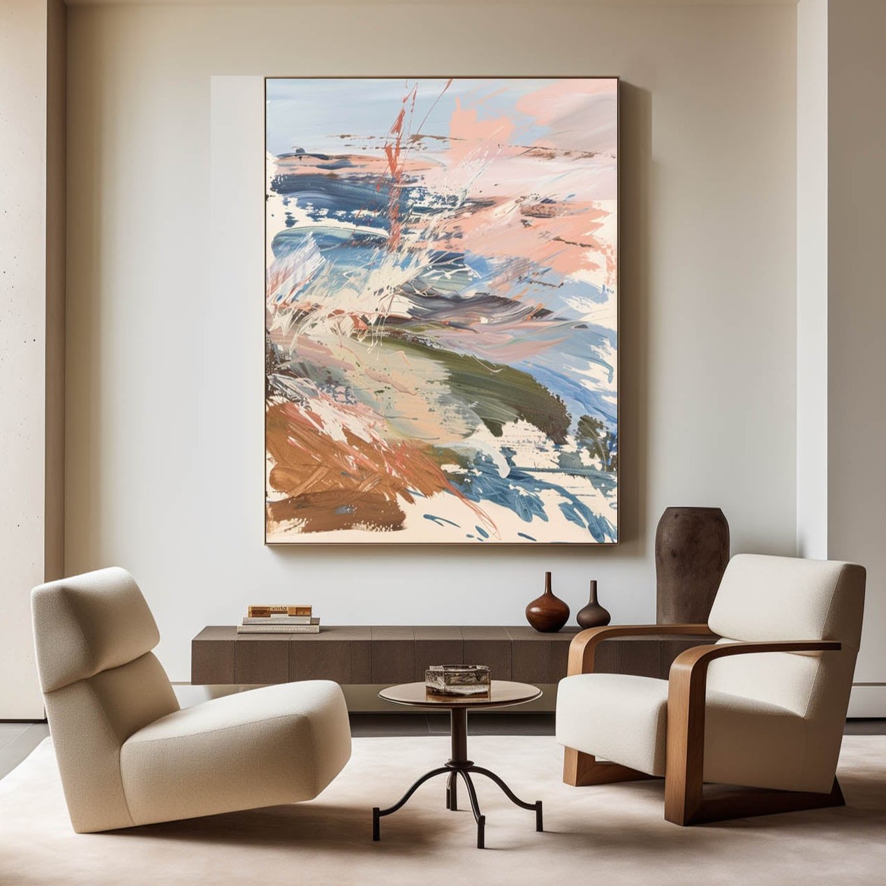 Large Minimalist Painting Muted Colors Wall Art Modern Square Canvas Art Wabi Sabi Artworks For Sale