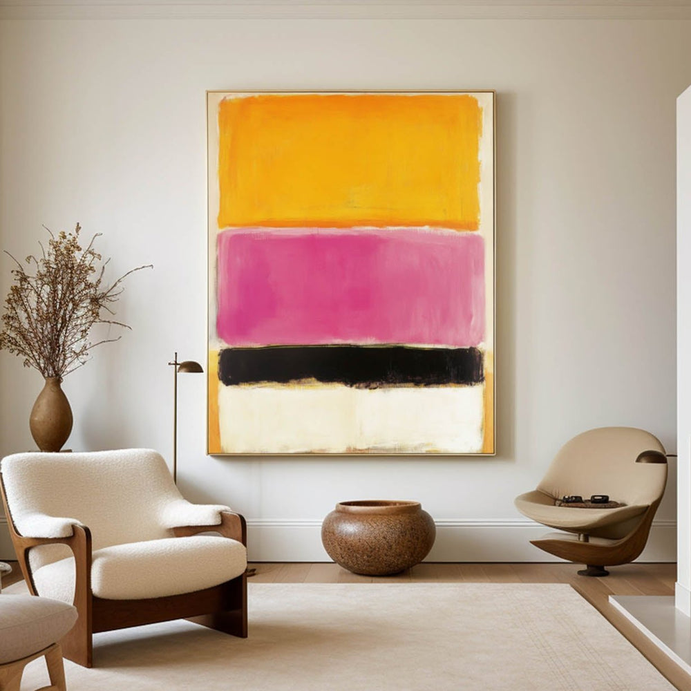 Yellow And Pink Canvas Wall Art Large Framed Rothko Art Painting Bauhaus Wall Art For Livingroom