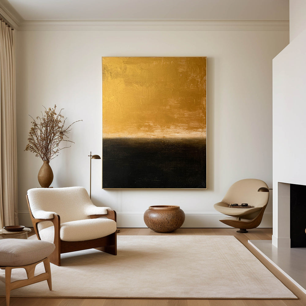 Modern Black And Gold Minimalist Painting Gold Abstract Acrylic Painting Livingroom Wall Art For Sale