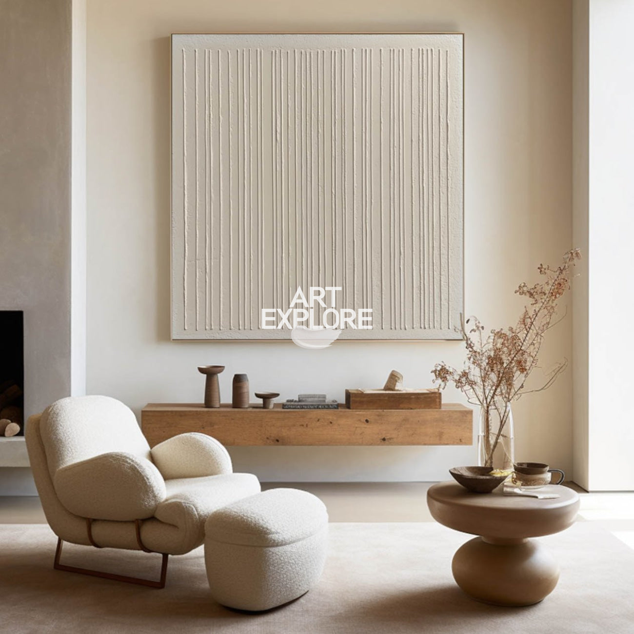 Wabi-sabi Beige Wall Art Beige Textured Painting Large Minimalist Plaster Wall Art For Livingroom
