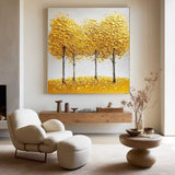 Large Gold Trees Art Painting Plaster Canvas Art Modern Square Textured Art Handmade Artworks For Sale