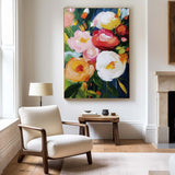 Modern Colorful Flowers Painting Bauhaus Wall Art Rich Textured Flowers Artworks Canvas Art for Livingroom