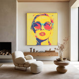Modern Portrait Art Beautiful Girl Oil Painting Bauhaus Painting Square Pop Canvas Art For Livingroom