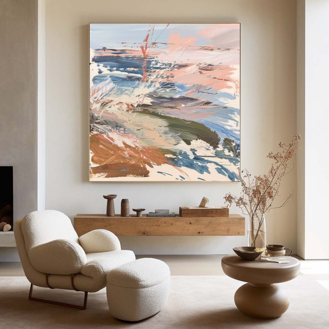 Large Minimalist Painting Muted Colors Wall Art Modern Square Canvas Art Wabi Sabi Artworks For Sale