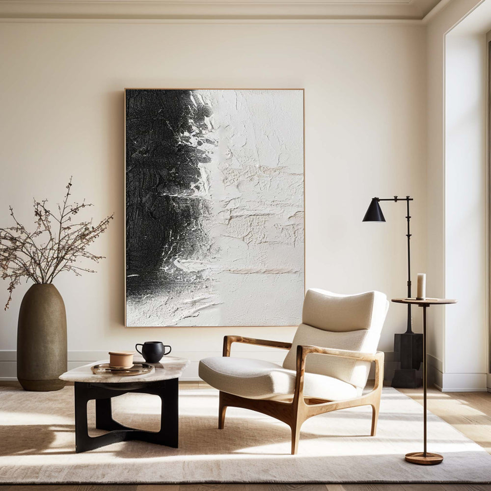 Black And White Abstract Painting, Black White Minimalist Painting, Black White Canvas Wall Art