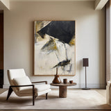 Large Vertical Modern Canvas Wall Art Original Black White Yellow Abstract Painting On Canvas Abstract Wall Art