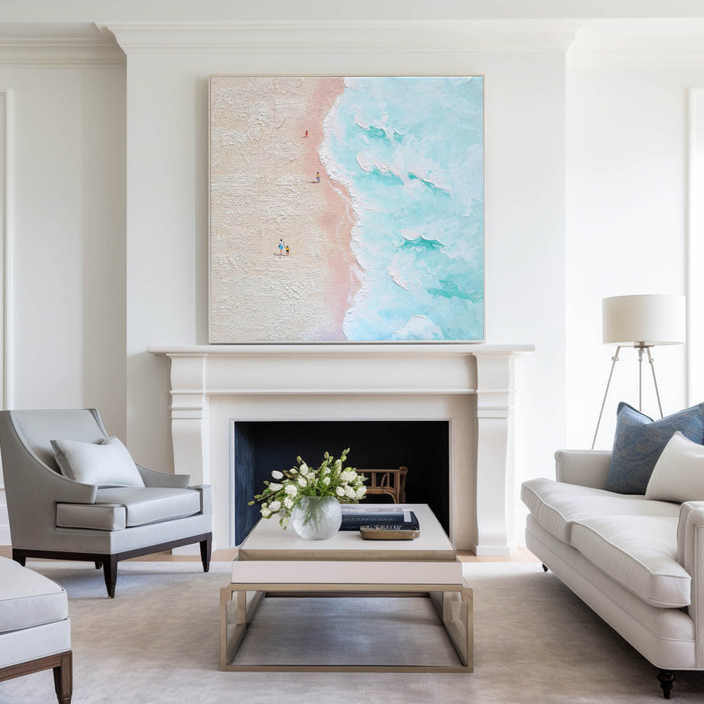 Oversize Windy Beach Canvas Art Abstract Coastal Acrylic Seascape Paintings Modern Landscape Wall Art Abstract Painting For Home Decor