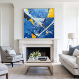 Original Blue And Yellow Abstract Wall Art ,Bump The Color,Living Room Decor, Modern, Minimalist Wall Art