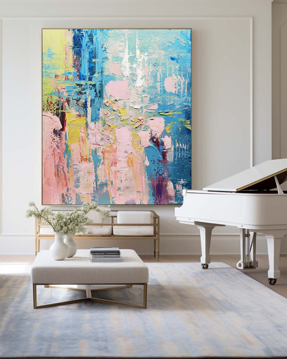 Large Colorful Wall Art Extra Large Textured Painting Pink And Blue Abstract Art Textured Colorful Canvas Wall Art