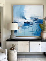 Blue and White Minimalist Abstract Art On Canvas Modern Painting Abstract Painting For livingroom