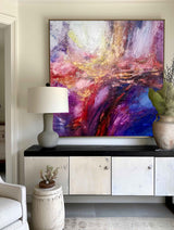 Pink And Blue Wall Art Purple And Gold Abstract Art Colorful Canvas Art