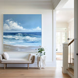 Large Abstract Blue Seaside Oil Painting Blue Acrylic Seascape Paintings Seascape Paintings On Canvas Custom Canvas Paintings