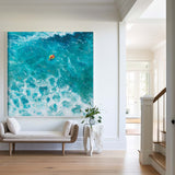 Abstract Modern Green Ocean Painting A people Floating in the Blue Green Sea Original Hand Painted Floating in the Ocean Acrylic Painting Art
