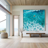 Abstract Modern Green Ocean Painting A people Floating in the Blue Green Sea Original Hand Painted Floating in the Ocean Acrylic Painting Art