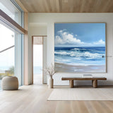 Large Abstract Blue Seaside Oil Painting Blue Acrylic Seascape Paintings Seascape Paintings On Canvas Custom Canvas Paintings