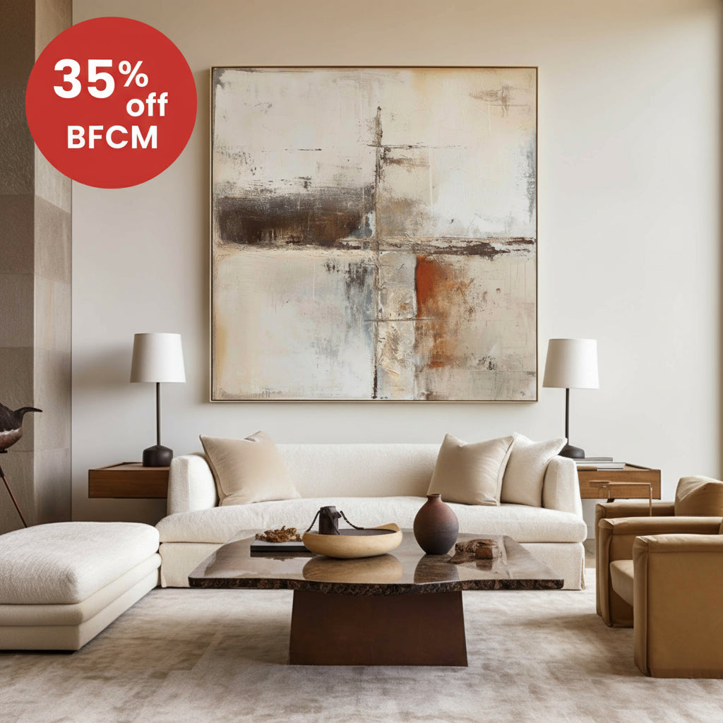 Large Beige And Brown Textured Paintings For Sale Wabi-Sabi Beige Artwork Mid Century Decorations