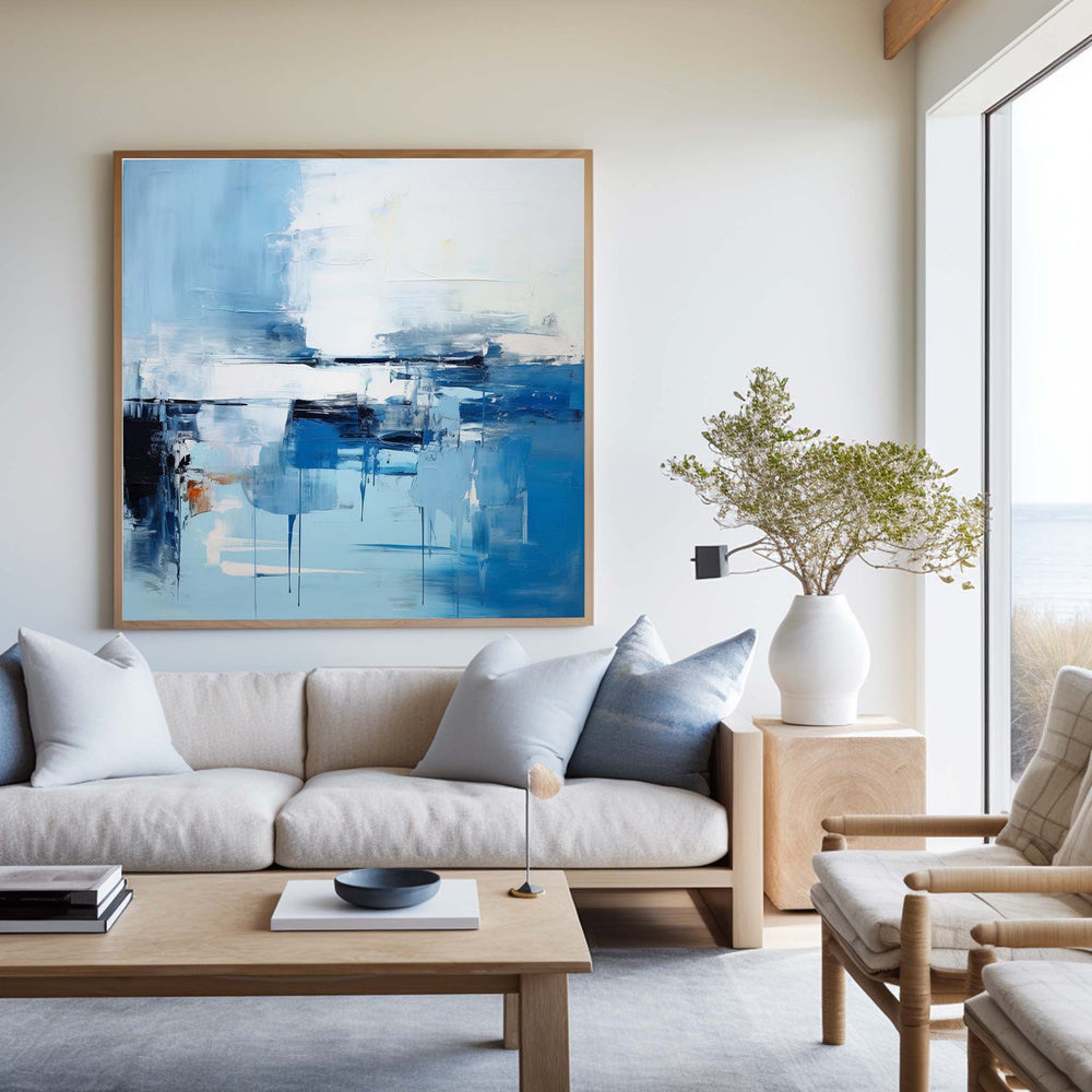 Blue and White Minimalist Abstract Art On Canvas Modern Painting Abstract Painting For livingroom