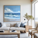 Large Abstract Blue Seaside Oil Painting Blue Acrylic Seascape Paintings Seascape Paintings On Canvas Custom Canvas Paintings