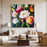 Colorful Flowers Painting Square Abstract Bauhaus Wall Art Rich Textured Canvas Art For Livingroom