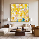 Large Yellow Textured Art Painting Plaster Painting Bauhaus Painting Square Textured Canvas Art