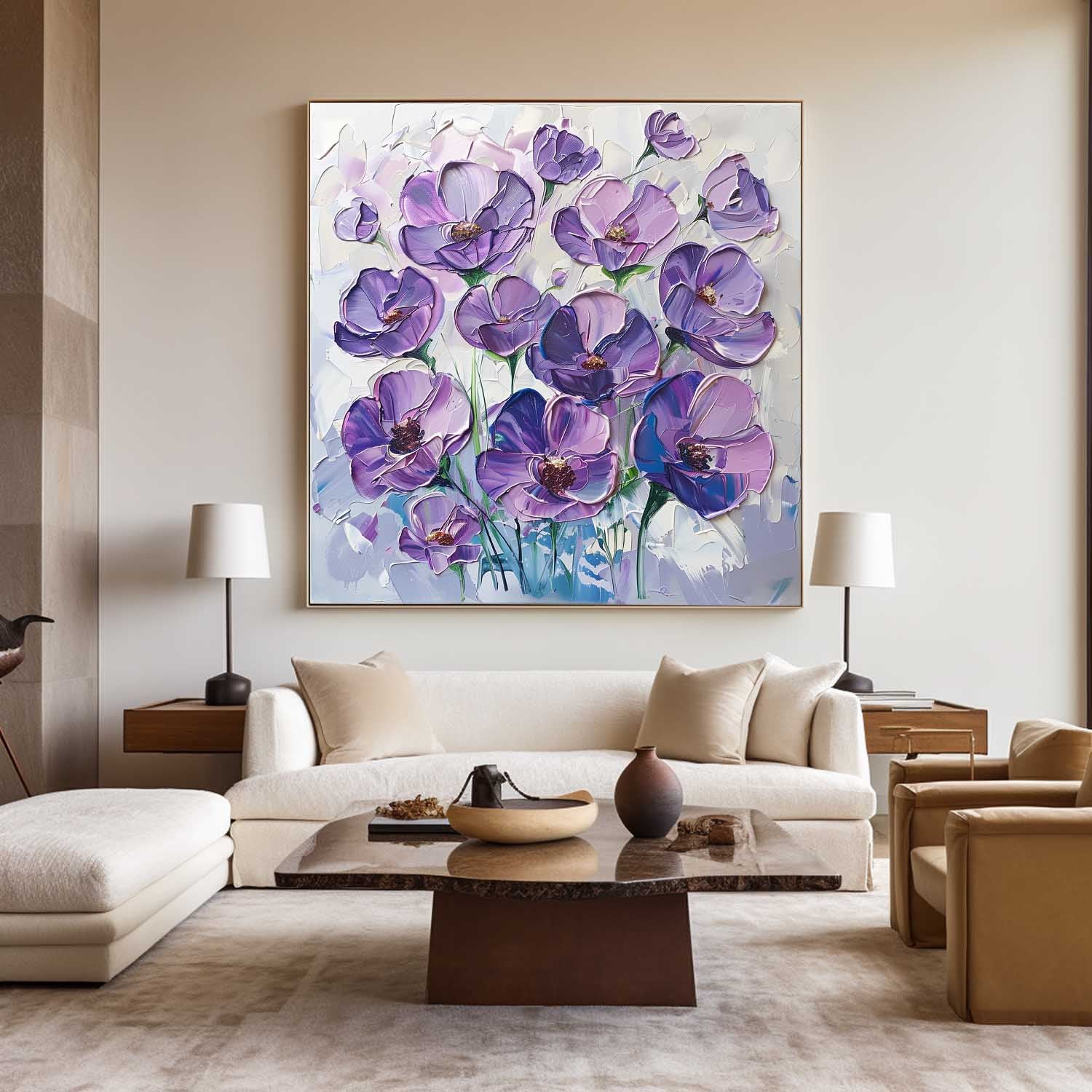 Modern Colorful Flowers Canvas Art Plaster Painting Rich Textured Artworks Abstract Art For Livingroom