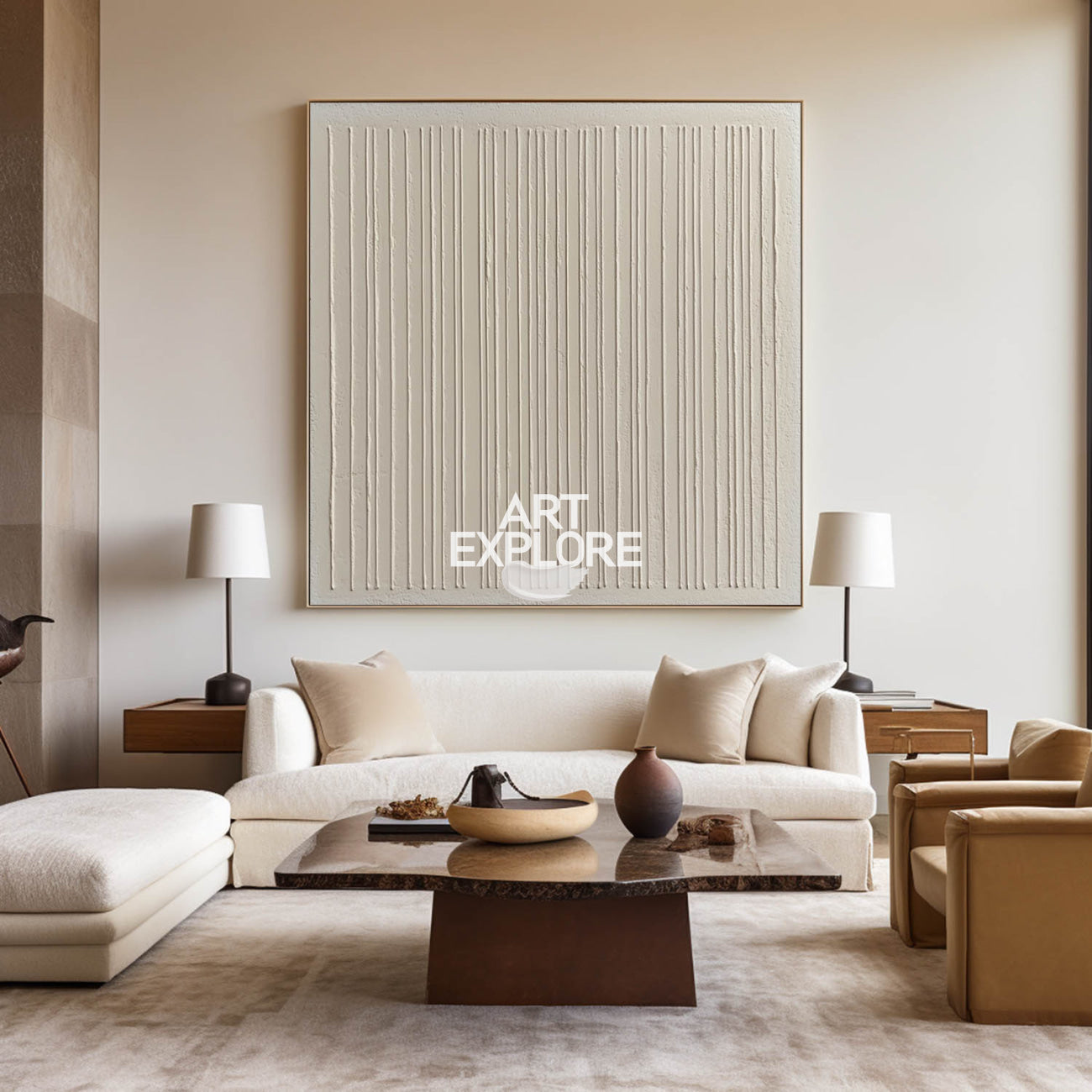 Wabi-sabi Beige Wall Art Beige Textured Painting Large Minimalist Plaster Wall Art For Livingroom