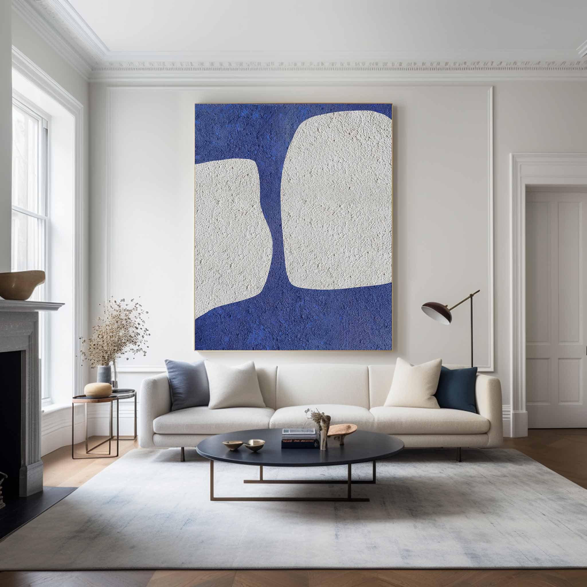 Large Abstract Wall Art Modern Art Minimalist Painting Blue And White Wall Art