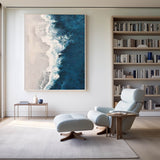 Blue Rich Textured Seascape Painting Large Abstract Wall Art Blue Coastal Canvas Painting