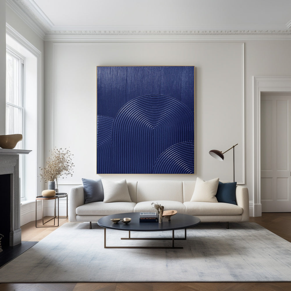 3D Blue Minimalist Wall Art Rich Textured Canvas Art Abstract Navy Artwork Acrylic Painting