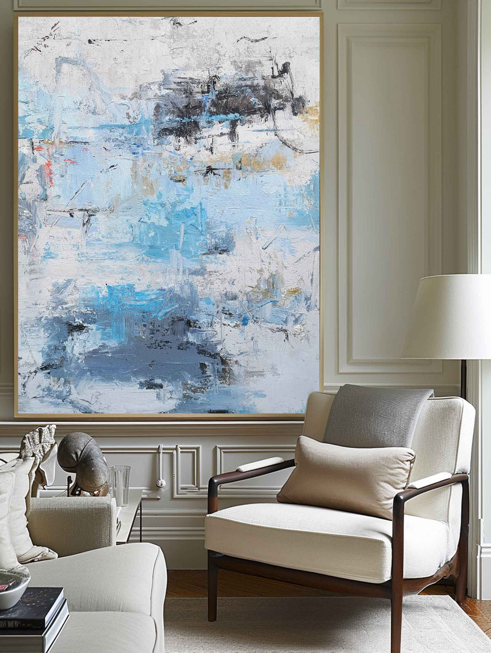 Large Abstract Painting On Canvas Blue And White Art Canvas Modern Huge Abstract Canvas Art