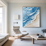 Large Blue Ocean Wave Wall Art Paintings White Blue Sea Art Painting Blue Textured Wall Art