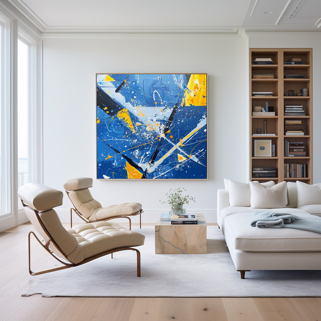 Original Blue And Yellow Abstract Wall Art ,Bump The Color,Living Room Decor, Modern, Minimalist Wall Art