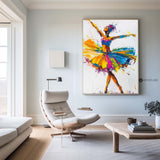 Abstract ALarge Abstract African Ballerina Portrait Oil Painting, Beautiful Ballerina Girl Colourful Wall Art