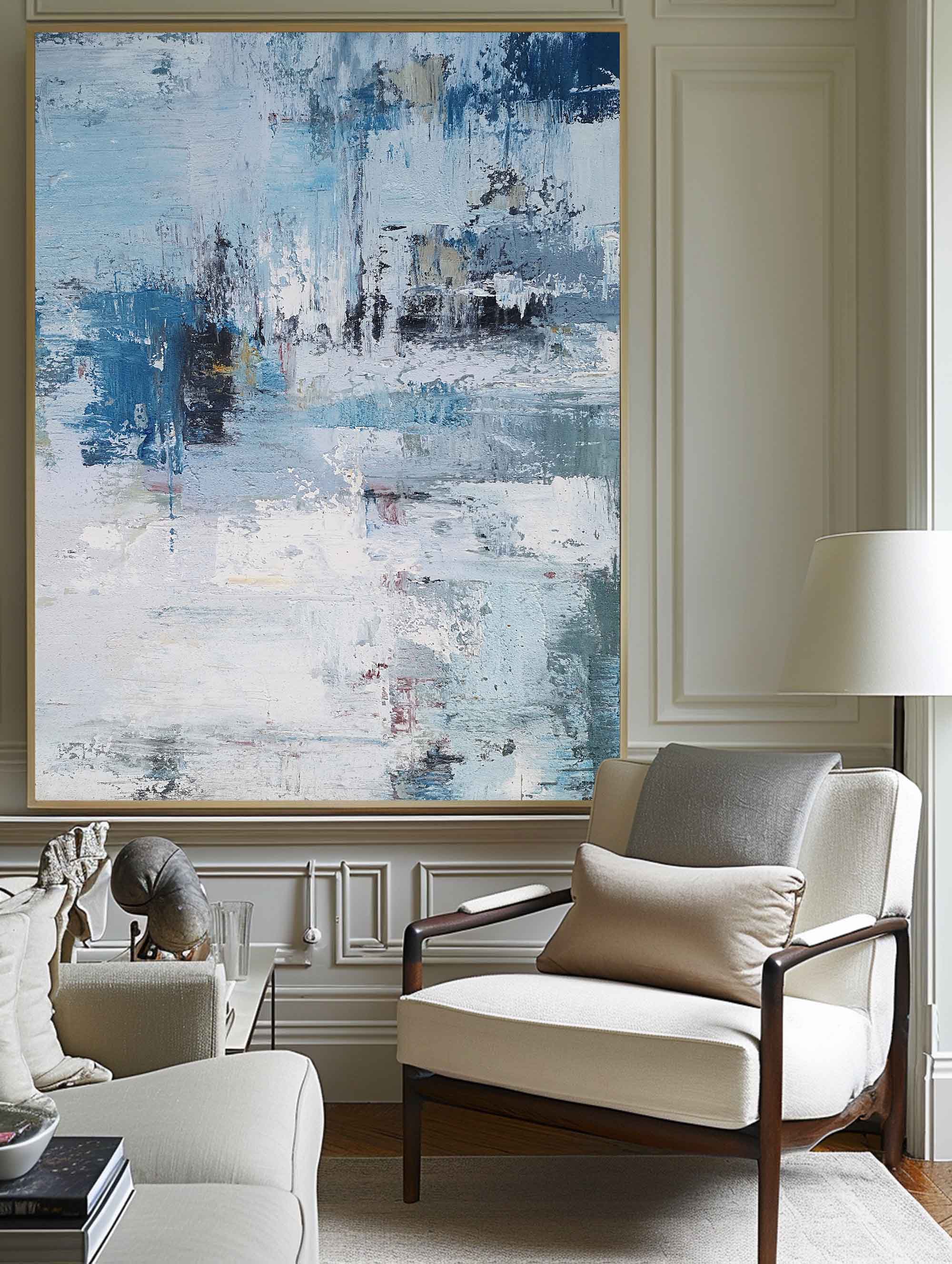 Large Blue Acrylic Abstract Painting Abstract Seascape Paintings Modern Abstract Painting