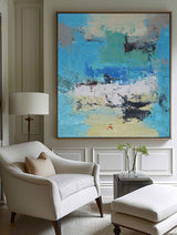 Large Abstract Canvas Art Blue And Yellow Wall Abstract Canvas Art Textured Abstract Painting