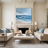 Original Abstract Blue And White Ocean Painting Tropical Beach Canvas Wall Art Large Modern Seascape Paintings