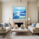Original Blue Abstract Art Extra Large Abstract Painting Squares Canvas Painting For Sale