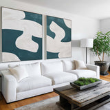 Abstract Green And White Set Of 2 Canvas Art Green And White Abstract Minimalist Line Art Modern Geometric Wall Art