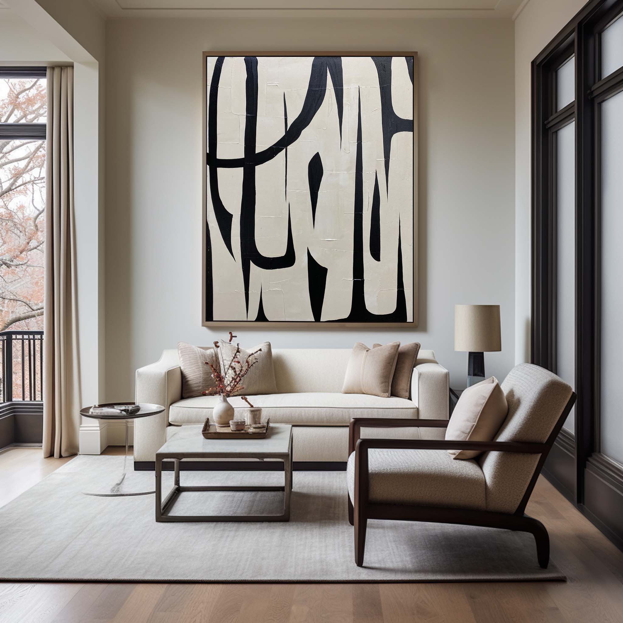 Black And White Modern Abstract Wall Art Large Acrylic Painting Abstract Painting For Sale
