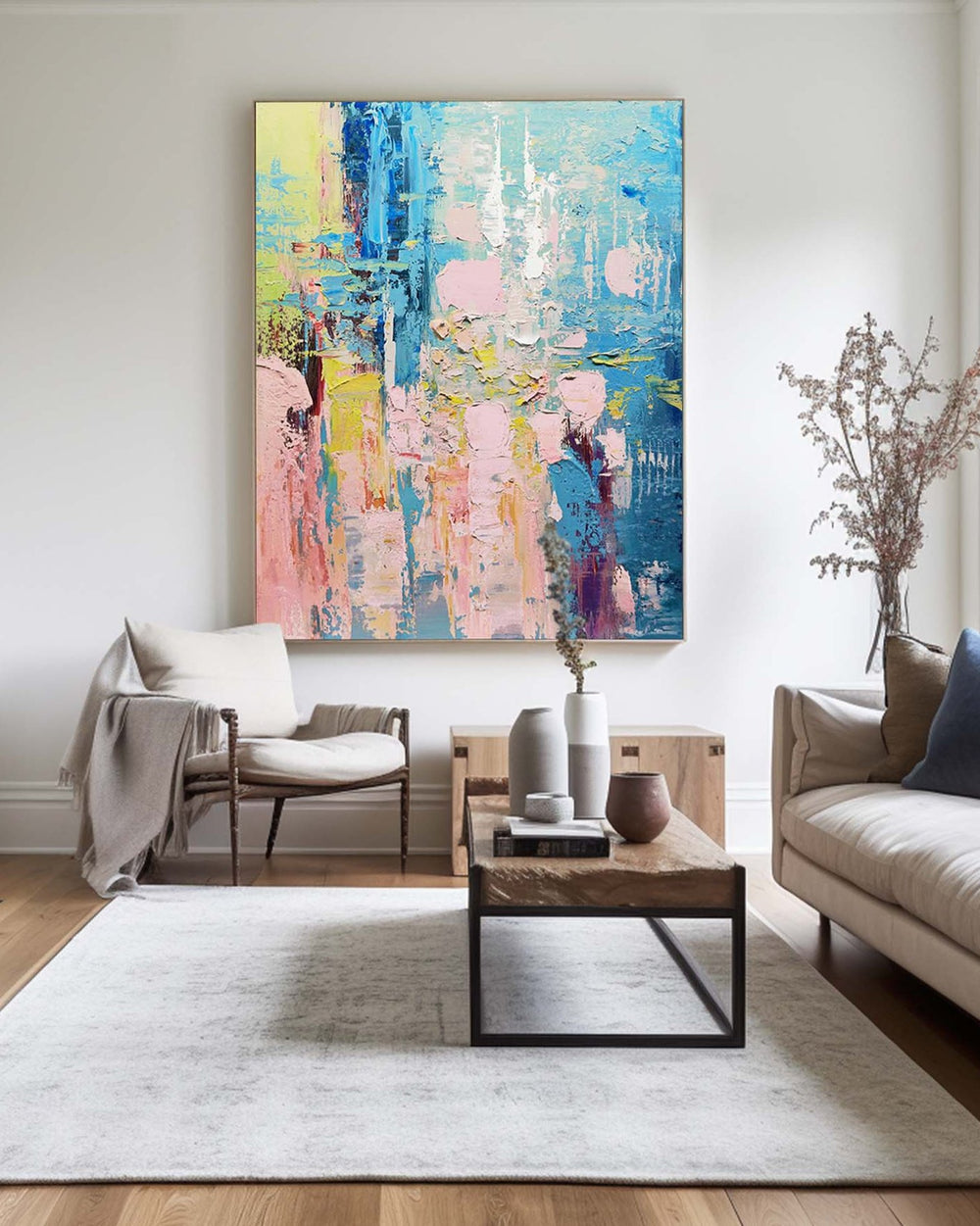 Large Colorful Abstarct Wall Art Extra Large Vertical Pink And Blue Abstract Art Textured Colorful Canvas Wall Art