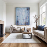 Large Light Blue Abstract Painting Original Oversized BLue And White Wall Art Canvas